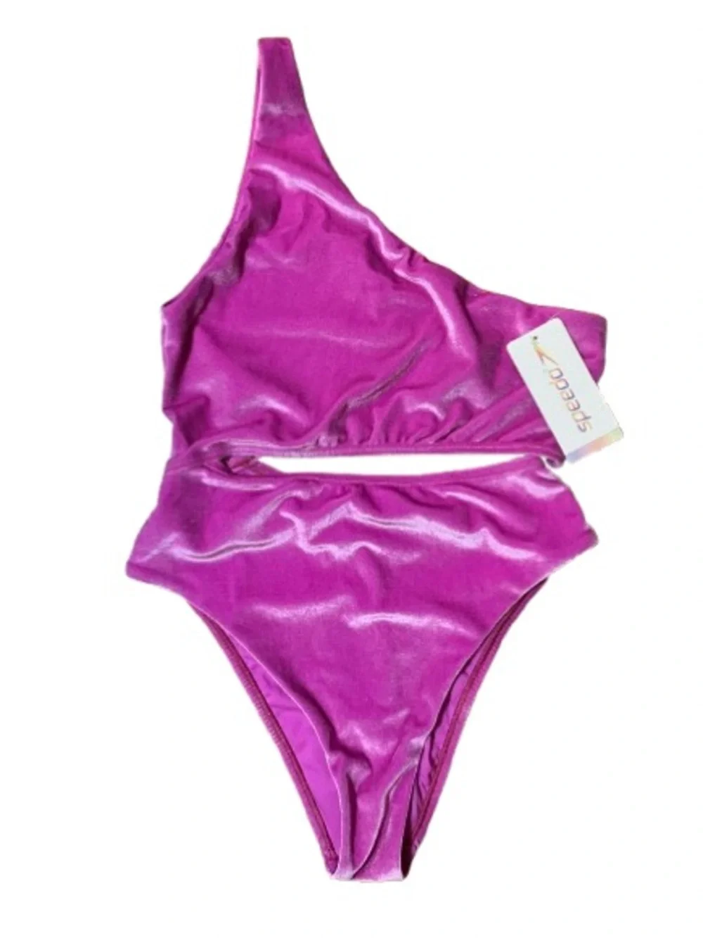 NWT Speedo Neon Violet Velour One-Shoulder Cutout One-Piece Glam Swimsuit sz M